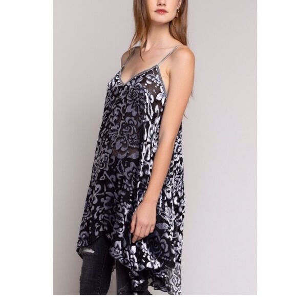 NWTGS Boho Retro Inspired Velvet Burn Out Spaghetti Strap Swing Dress - Picture 4 of 11